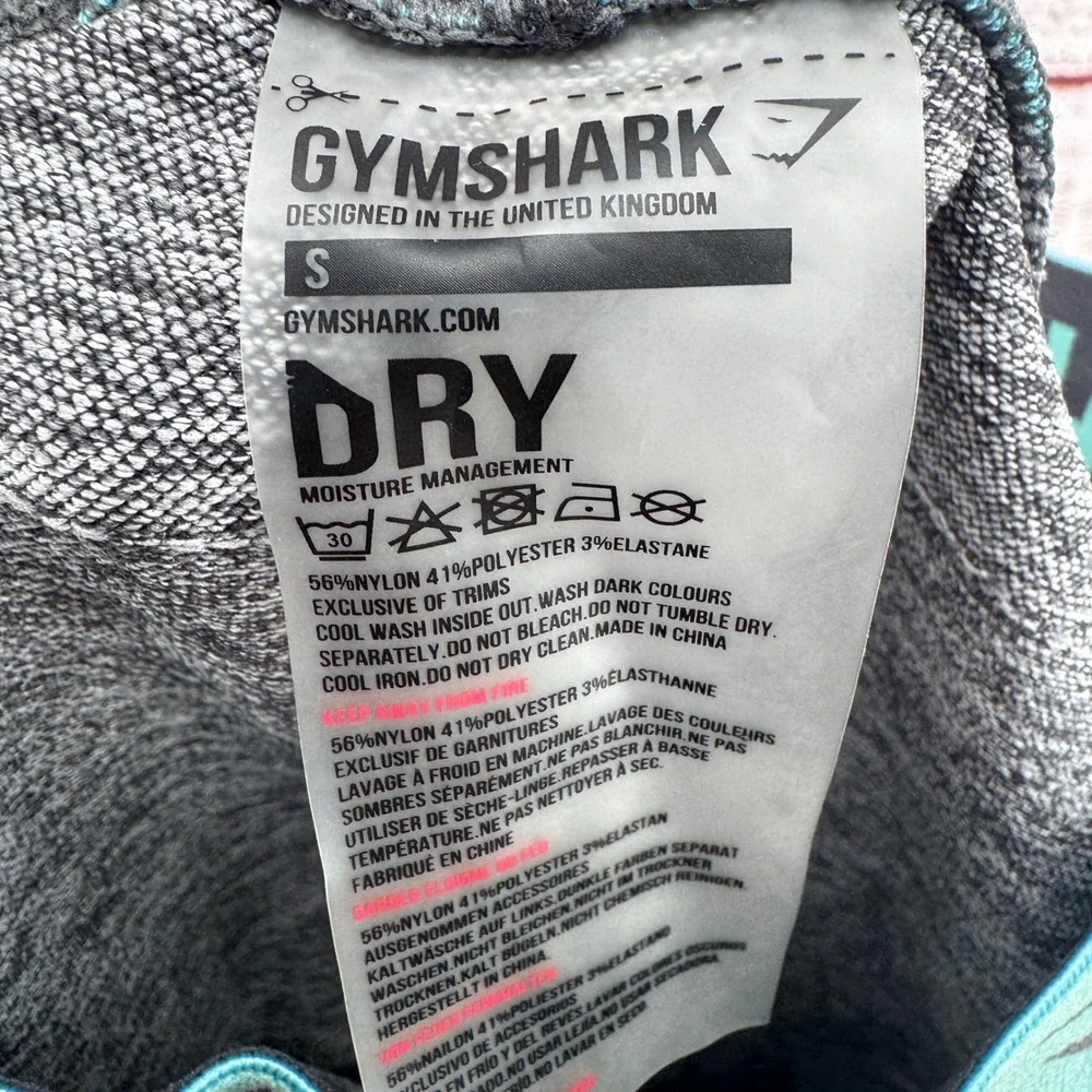 Gymshark Flex Cropped Leggings Womens‎ Small Grey Teal Logo Waistband Seamless